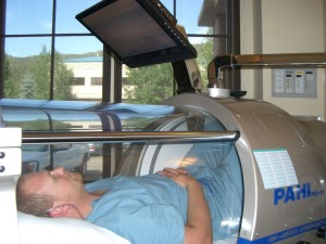 TBI patient in a hyperbaric chamber